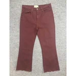 Current/Elliott Straight Jeans Womens 30 Red Dark Wash High Rise Raw Hem Stretch